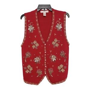 Vintage Claudia D Christmas Holiday Sweater Vest Beaded
Red Size Large
